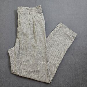 LOFT Women S Linen Blend High Rise Striped Pleated Straight Leg Pants
